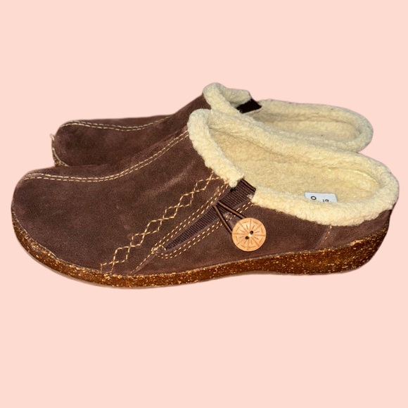 Earth Origins Suede Slip On Clogs with Faux Fur Trim Johanna Bark🤎 - Picture 5 of 8